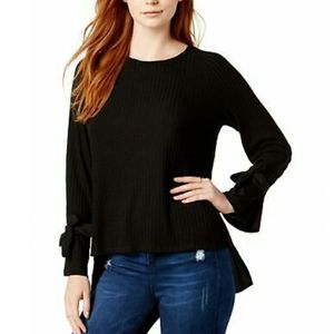 Kensie Knit Top Hi Low Black Ribbed Chiffon Back